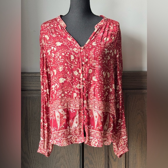Lucky Brand Pink Long Sleeve Blouse with Mandarin Collar - Picture 1 of 9